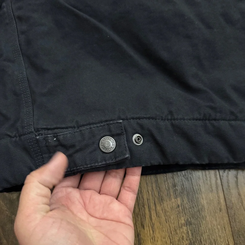 Wrangler Mens L Black Canvas Work Jacket Quilted Corduroy Lined Collar Cowboy